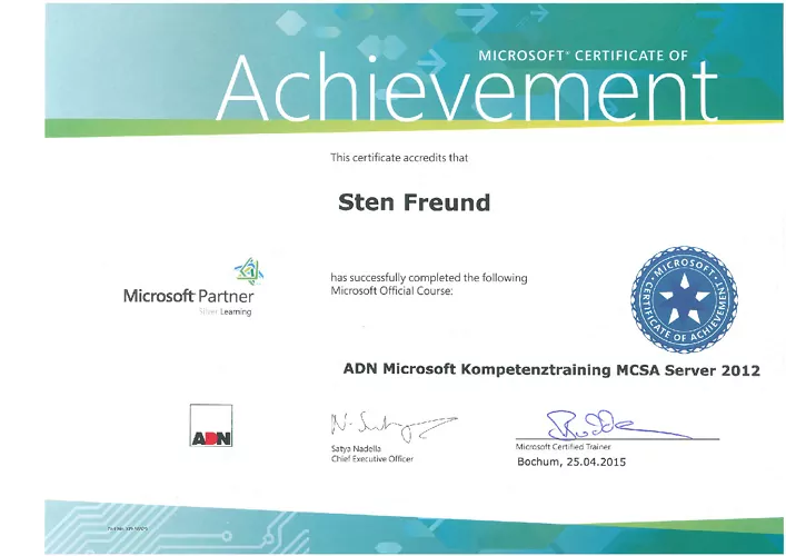 Sten Freund - ADN Microsoft Kompetenztraining MCSA Server 2012