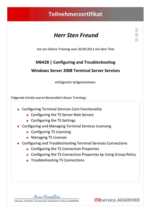 Sten Freund - M6428 - Configuring and Troubleshooting Windows Server 2008 Terminal Server Services