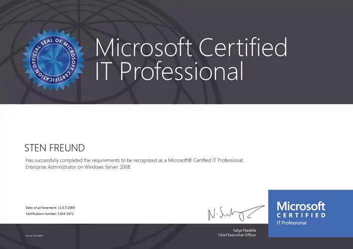 Sten Freund - Microsoft Certified IT Professional Enterprise Administrator on Windows Server 2008