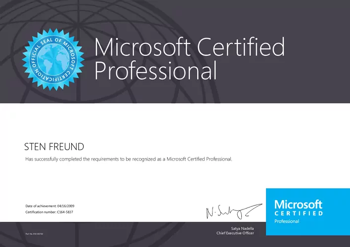 Sten Freund - Microsoft Certified Professional - C164-5837