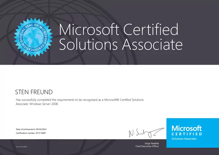 Sten Freund - Microsoft Certified Solutions Associate Windows Server 2008