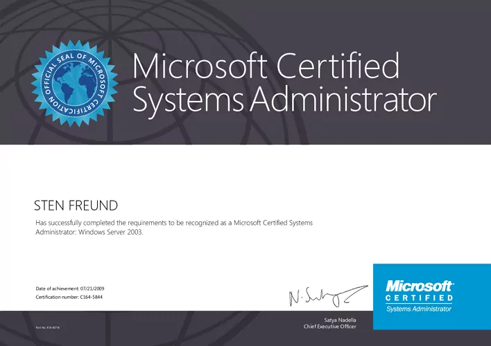 Sten Freund - Microsoft Certified Systems Administrator Windows Server 2003