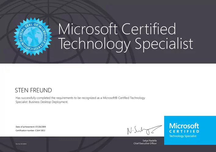 Sten Freund - Microsoft Certified Technology Specialist Business Desktop Deployment