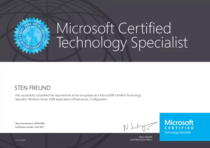 Sten Freund - Microsoft Certified Technology Specialist Windows Server 2008 Applications Infrastructure, Configuration