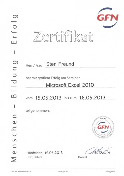 Sten Freund - Microsoft Excel 2010