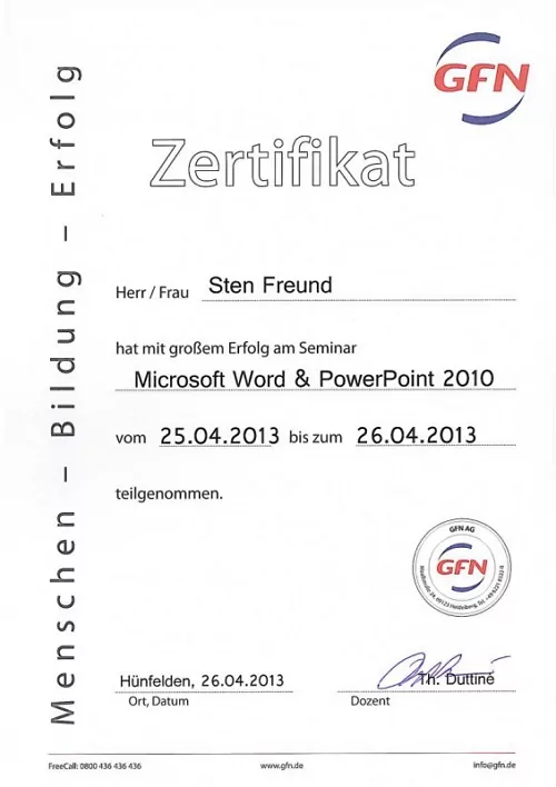 Sten Freund - Microsoft Word und Powerpoint 2010