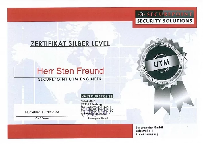 Sten Freund - Securepoint UTM Certified Engineer Silver