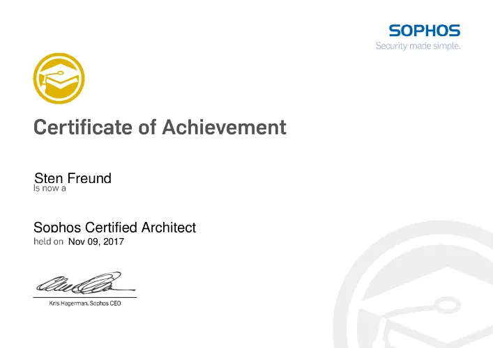 Sten Freund - Sophos Certified Architect