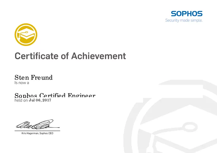Sten Freund - Sophos Certified Engineer