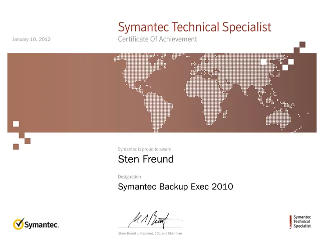Sten Freund - Symantec Technical Specialist Backup Exec 2010