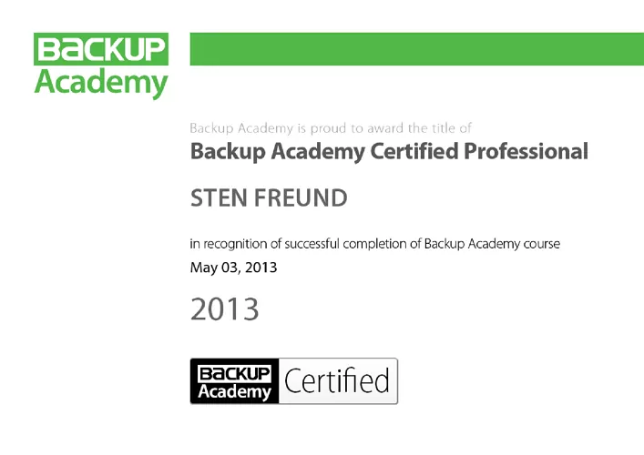 Sten Freund - Veeam Backup Academy Certified Professional
