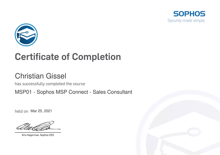 Christian Gissel - MSP01 - Sophos MSP Connect - Sales Consultant