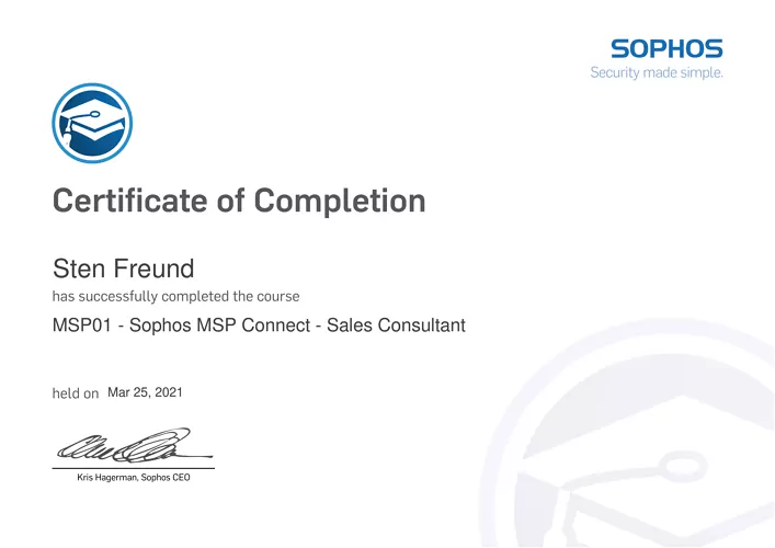 Sten Freund - MSP01 - Sophos MSP Connect - Sales Consultant