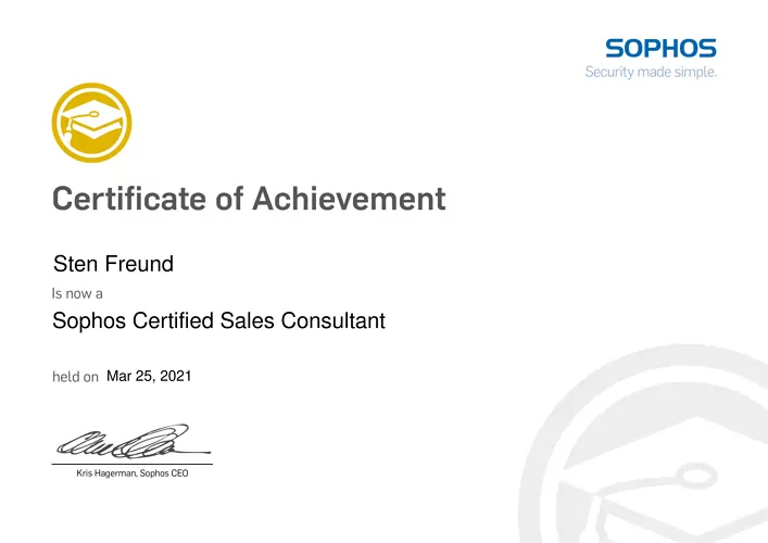 Sten Freund - Sophos Certified Sales Consultant